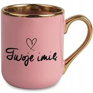 Kubki - Kubek ELEGANT RÓŻ UCHO WNĘTRZE ZŁOTE TWOJĘ IMIĘ SERDUSZKO PERSONALIZOWANY - miniaturka - grafika 1