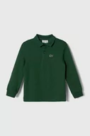 Bluzki dla chłopców - Lacoste longsleeve bawełniany dziecięcy kolor zielony gładki - miniaturka - grafika 1