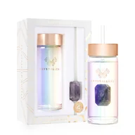 Butelki termiczne - Szklana butelka na wodę z ametystem i słomką 400ml - hologram - miniaturka - grafika 1