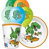 Naczynia i sztućce jednorazowe - Zestaw Dinozaur 8 talerzyków, 8 kubeczków, 5 balonów - miniaturka - grafika 1