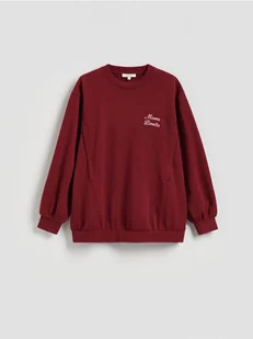 Reserved - Bawełniana bluza z haftem - bordowy - Bluzy damskie - miniaturka - grafika 1