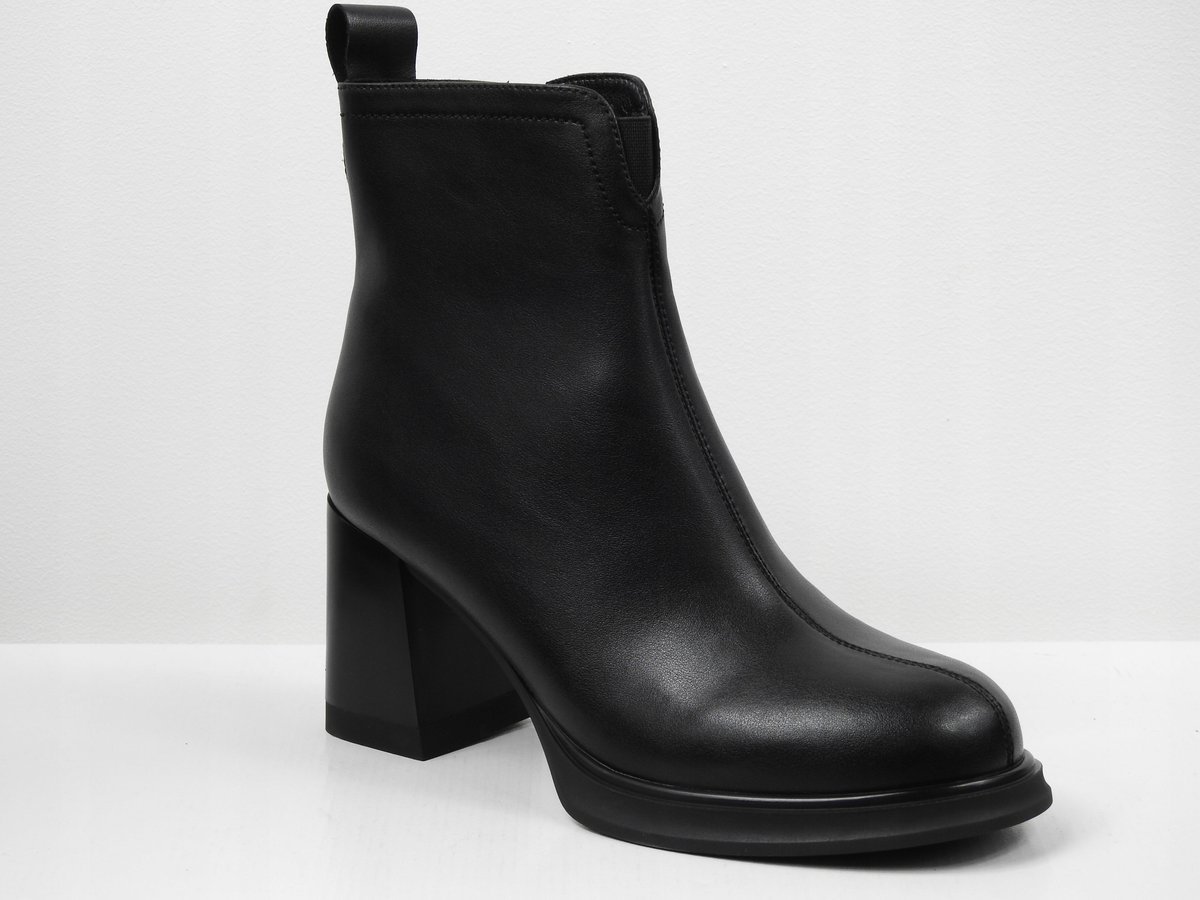 Czarne skórzane botki damskie Cambell 60304 klocek eleganckie r.40