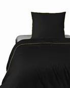 Pościel - Detexpol Pościel satynowa 140x200 czarna z lamówką z jedną poszewką 70x80 Mako Satin 62 - miniaturka - grafika 1