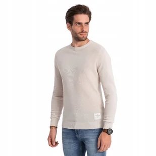 Sweter męski z teksturą i półokrągłym dekoltem beżowy V6 OM-SWSW-0104 XXL - Swetry męskie - miniaturka - grafika 1