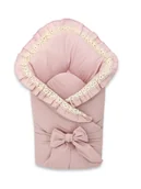 Rożki i beciki - Becik z falbanką i koronką, 75x75cm, BAWEŁNA 100%, PUDROWY RÓŻ - miniaturka - grafika 1