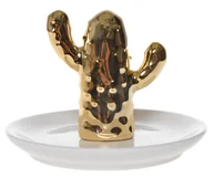 Tace i patery - Talerzyk porcelanowy na biżuterię ze złotym kaktusem, EWAX, 11x11x7,5 cm - miniaturka - grafika 1
