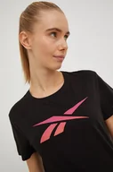 Koszulki sportowe damskie - Reebok t-shirt bawełniany kolor czarny - miniaturka - grafika 1