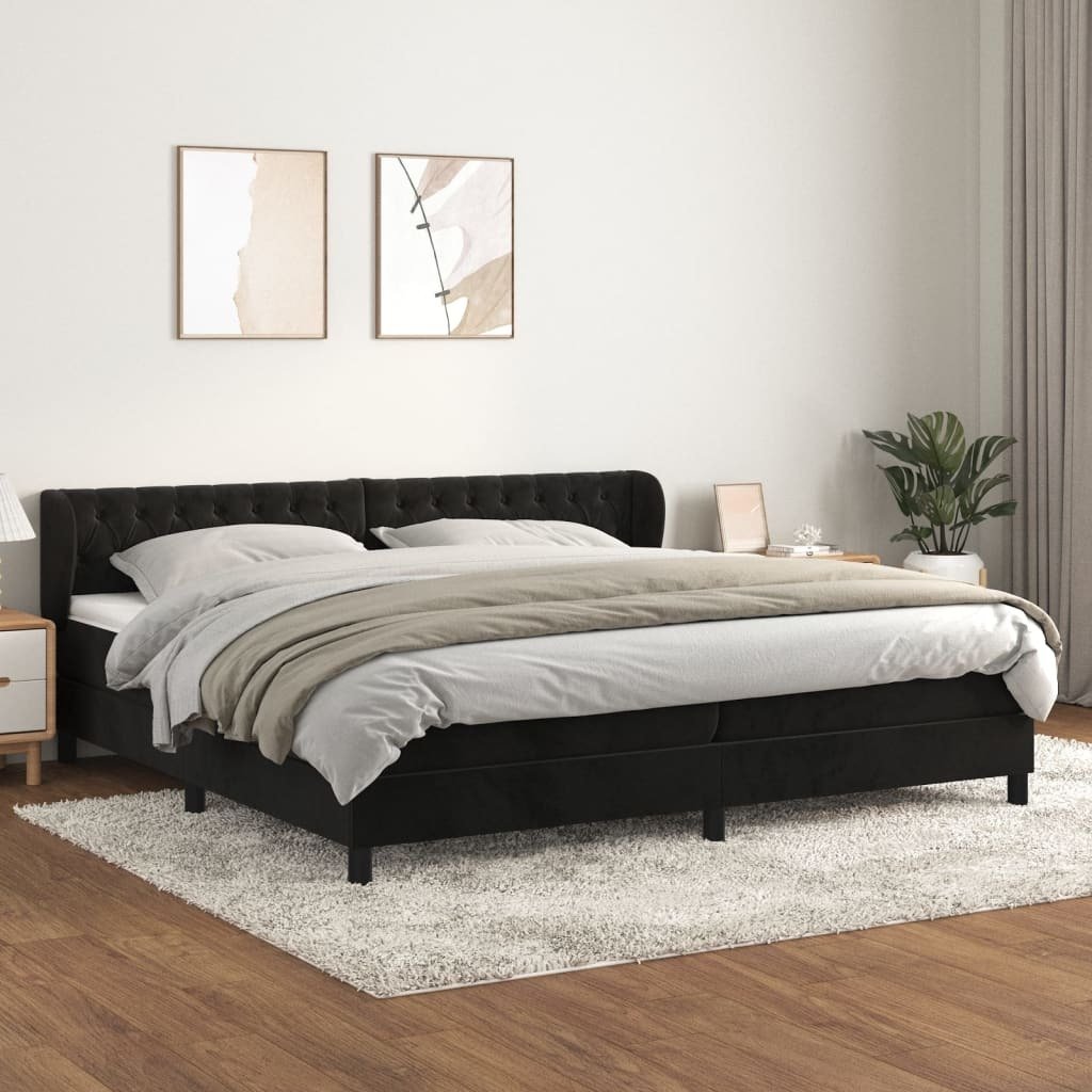 Łóżko sprężynowe z materacem czarne 200x200 cm velvet
