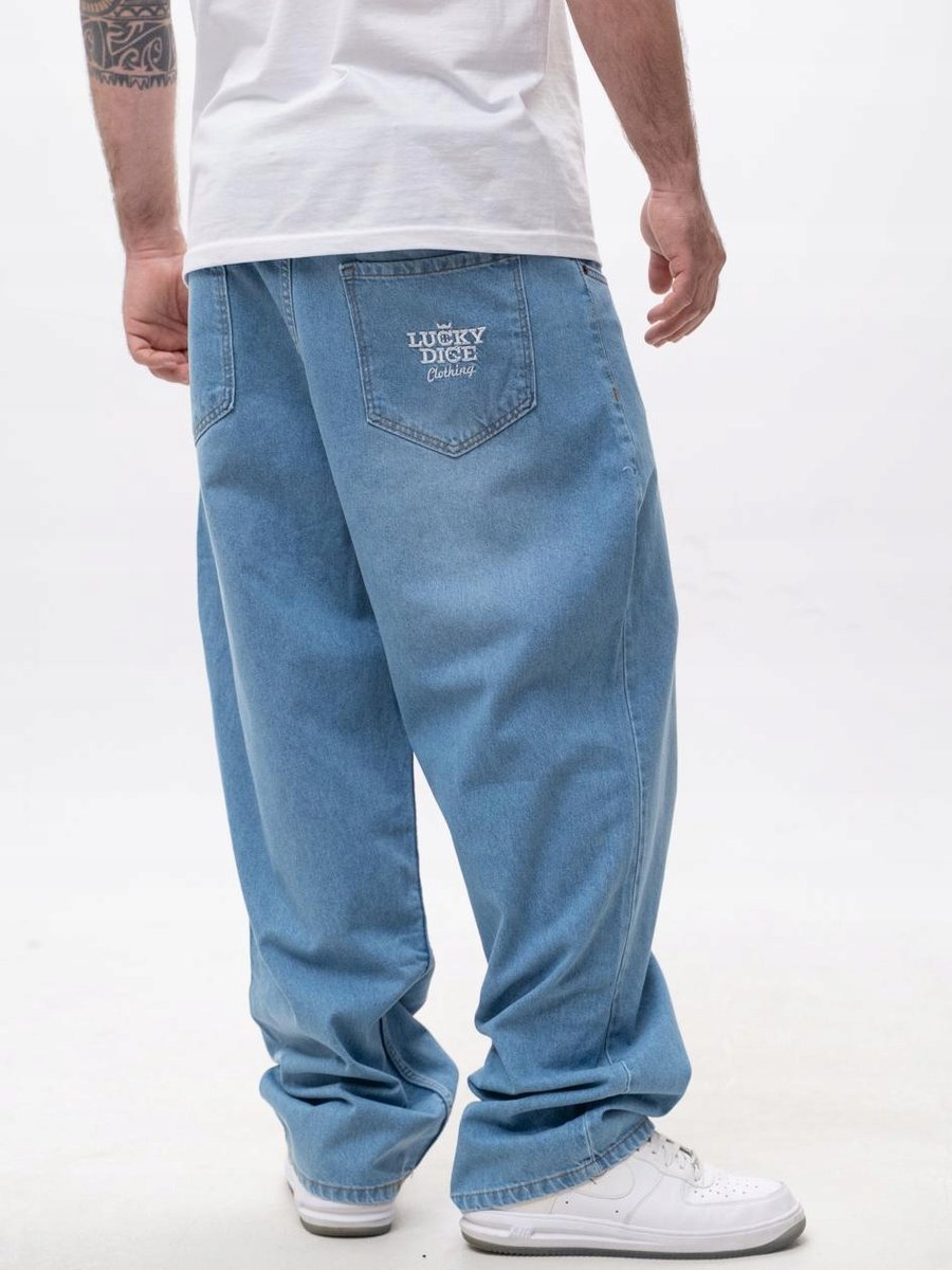 SZEROKIE Spodnie Jeansowe BAGGY Męskie Niebieskie HAFTY Lucky Dice LD S