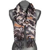 Apaszki i szaliki damskie - Szalik damski szal ze ZŁOTYM WZORKIEM na prezent z frędzlami RC-24-1 czarny - miniaturka - grafika 1