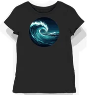 Koszulki i topy damskie - Koszulka damska czarna z nadrukiem turkusowej fali L - miniaturka - grafika 1