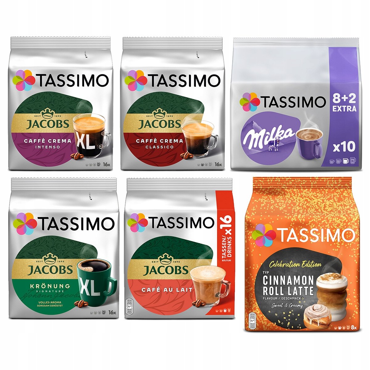 Kapsułki Tassimo Jacobs Megapack mix z Cinnamon Roll 5+1 opakowanie Gratis!