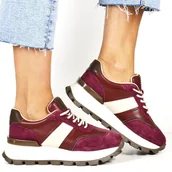 Półbuty damskie - DAMSKIE SNEAKERSY SKÓRZANE NA GRUBEJ PODESZWIE VINCEZA 41497 BORDOWE - miniaturka - grafika 1