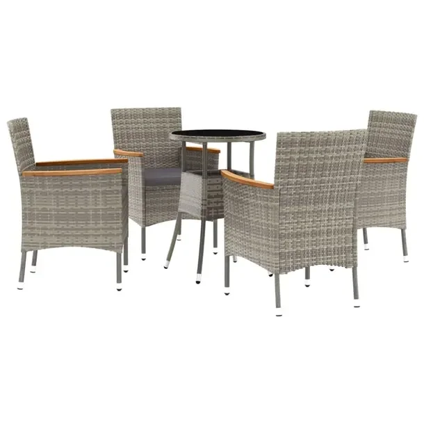 Zestaw Mebli Bistro Ogrodowych z Rattanu PE, Stal, Szkło, Szary, 60x75 cm,