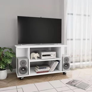 vidaXL Szafka pod TV z kółkami, biała, 80x40x40 cm, płyta wiórowa - Szafki RTV - miniaturka - grafika 1