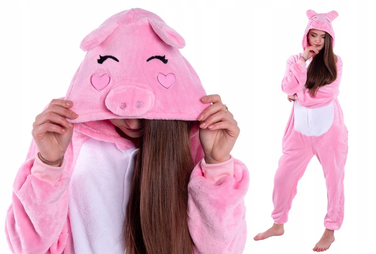 PROSIACZEK PIŻAMA Świnka Kigurumi Onesie Kombinezon Przebranie S 146-154 cm