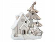 Ozdoby bożonarodzeniowe - Figurka Świąteczna Domek Z Choinką Led 40X30 Cm Biały - miniaturka - grafika 1