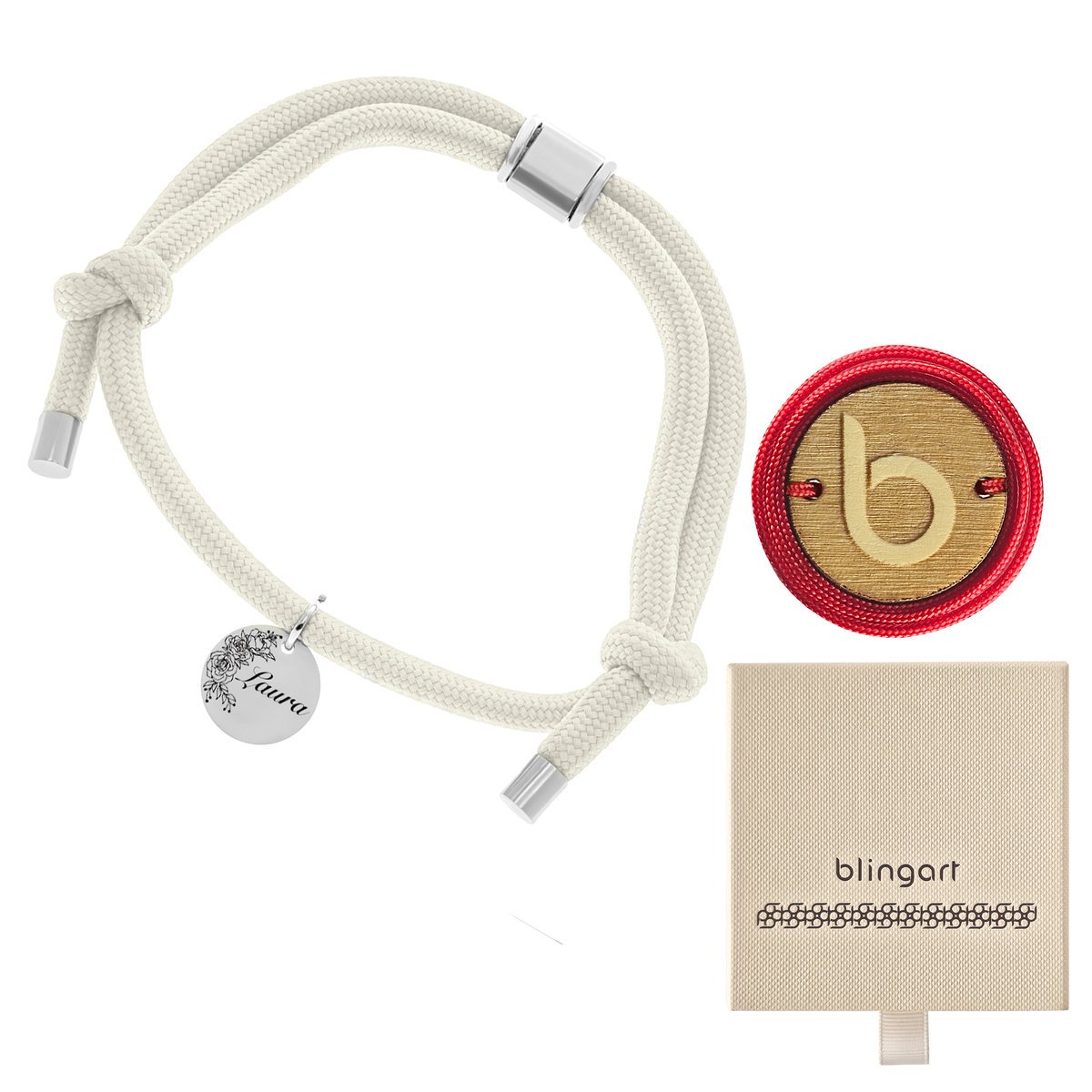 Bransoletka damska sznurkowa stal chirurgiczna z grawerem regulowana BLINGART
