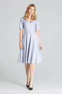 Sukienki - Rozkloszowana SUKIENKA z bocznymi kieszeniami | Szara M - miniaturka - grafika 1