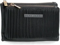 Portfele - PEPE JEANS PORTFEL DAMSKI CZARNY DWUKOMOWORY NA ZAMEK AWH - miniaturka - grafika 1