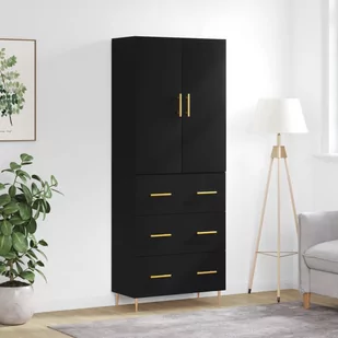vidaXL Witrynka, czarna, 69,5x34x180 cm, materiał drewnopochodny - Witryny - miniaturka - grafika 1