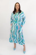 Sukienki - Długa Zwiewna Sukienka z Paskiem Miętowo-Fioletowa 2 - miniaturka - grafika 1