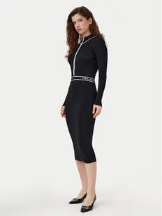 KARL LAGERFELD Sukienka dzianinowa A1W13027 Czarny Slim Fit - Sukienki - miniaturka - grafika 1