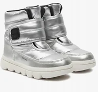 Śniegowce damskie - Geox J46hwc Śniegowce Srebrne na Rzepy Dziewczęce Wygodne 36 Jja - miniaturka - grafika 1