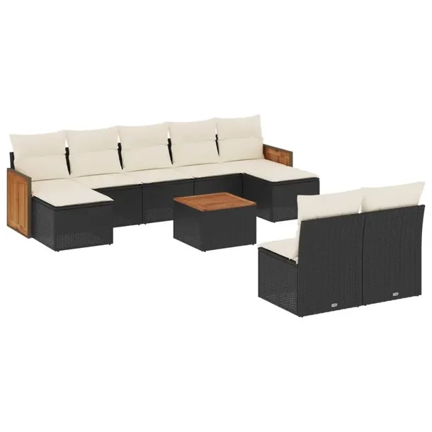 Zestaw wypoczynkowy rattan PE, czarny, 55x62x69 cm, kremowe poduszki
