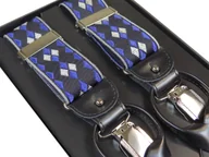 Paski - Czarne szelki na guziki w granatowe i szare romby G27 - miniaturka - grafika 1