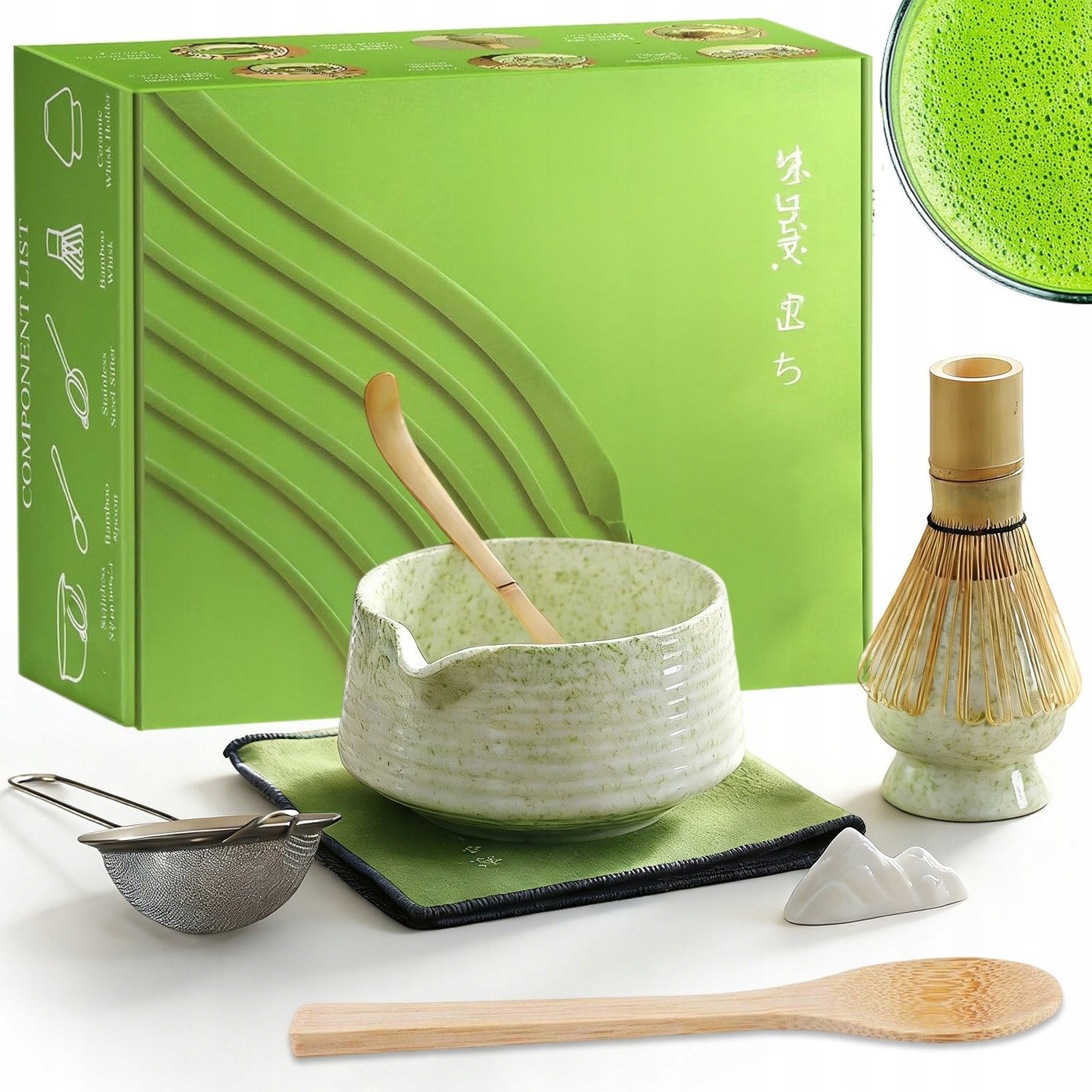 Bambusowa Miotełka Do Matchy Zestaw Chasen Łyżkę Chashaku Stojak