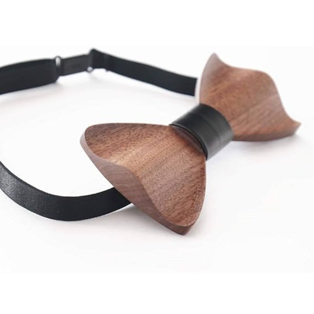 DREWNIANA MUCHA MĘSKA| RĘKODZIEŁO| ORZECH WŁOSKI| BRĄZOWO-CZARNA