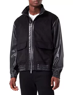 Armani Exchange Męska kurtka z przodu, zamek błyskawiczny, odpinana kurtka z kapturem, czarny, L - Kurtki męskie - miniaturka - grafika 1