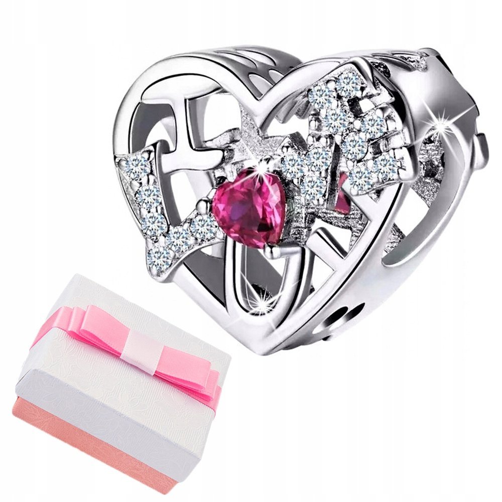 CHARMS SREBRO SERCE WALENTYNKI ZAWIESZKA KORALIK