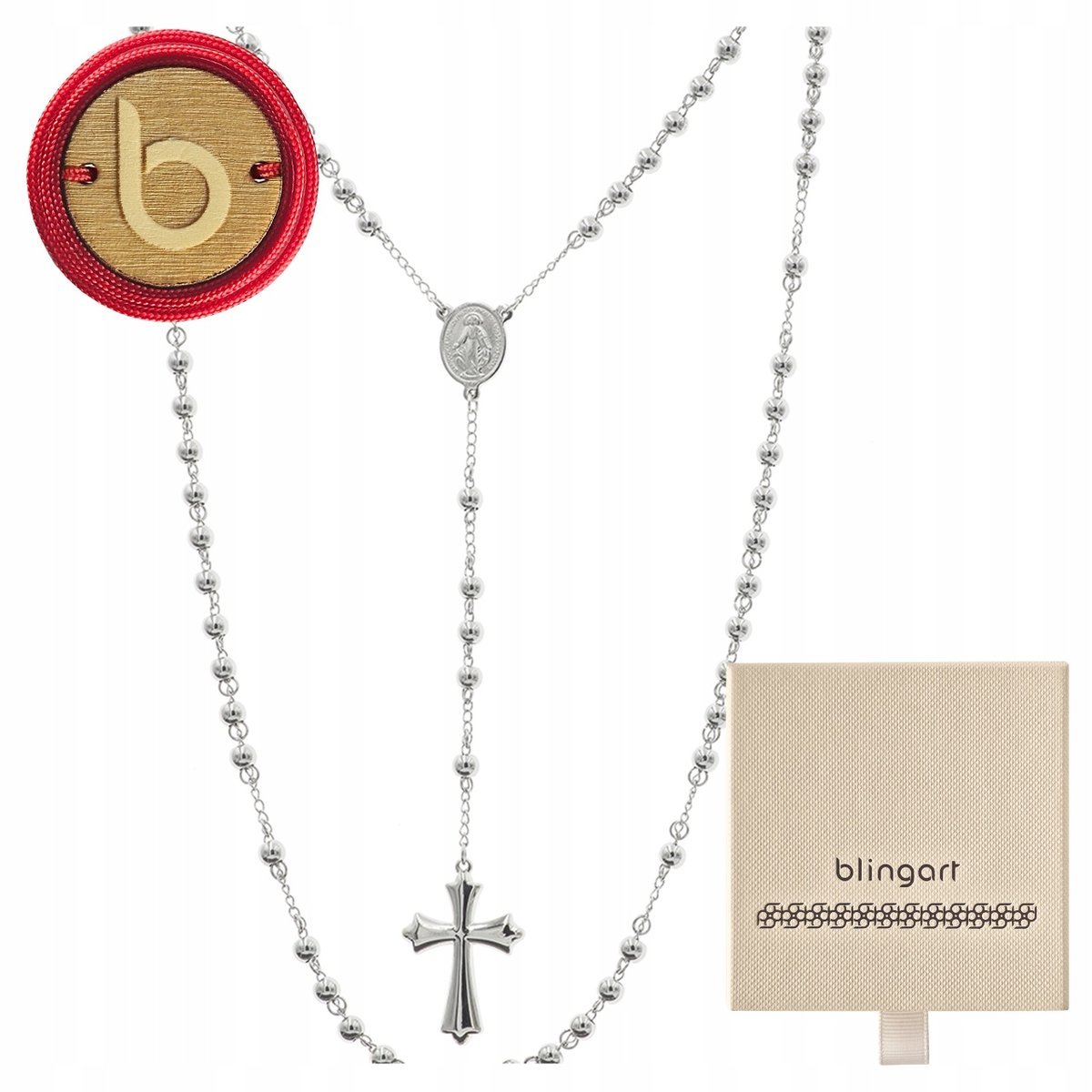 Naszyjnik męski RÓŻANIEC z krzyżykiem srebrna stal szlachetna BLINGART