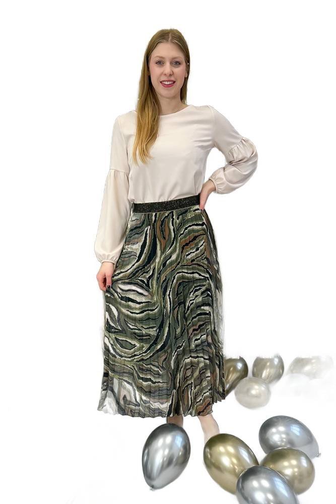 Plisowana Szyfonowa Spódnica Maxi we Wzory Zielona UNI