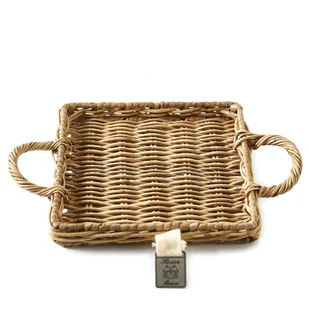 Riviera Maison Rustykalna taca rattanowa mini kwadratowa 20x27x8 cm - Tace i patery - miniaturka - grafika 1