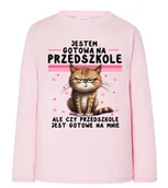 Koszulki dla dziewczynek - Różowa Koszulka z długim rękawkiem jestem gotowa na przedszkole - miniaturka - grafika 1