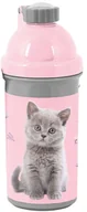 Bidony dla dzieci - Paso Bidon Szkolny szaro-różowy z szarym kotkiem 550ml - miniaturka - grafika 1