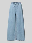 Spodnie damskie - Jeansy z szeroką nogawką z mieszanki bawełny i wiskozy model ‘VALERIA’ - miniaturka - grafika 1