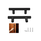 Zawiasy, okucia i inne akcesoria - sztuki w kolorze czarnym, gałki do drzwi ze stali nierdzewnej, uchwyt meblowy ze śrubami do szuflady w szafce kuchennej, dekoracja domu, odległość mię - miniaturka - grafika 1