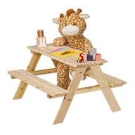 Stoliki dla dzieci - Relaxdays Zestaw do siedzenia dla dzieci, ławka piknikowa, wys. x gł.: 51 x 90 x 78 cm, zestaw mebli do siedzenia dla 4 dzieci, drewno, naturalny - miniaturka - grafika 1