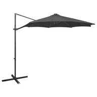 Parasole ogrodowe - vidaXL Wiszący parasol z lampkami LED i słupkiem, antracytowy, 300 cm vidaXL - miniaturka - grafika 1