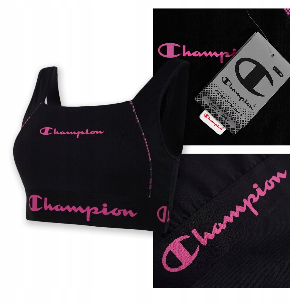 Champion Top Stanik Sportowy Square Neck Czarny Rozmiar S