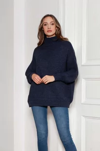 Oversizowy Sweter z Luźnym Golfem - Granatowy - Swetry damskie - miniaturka - grafika 1