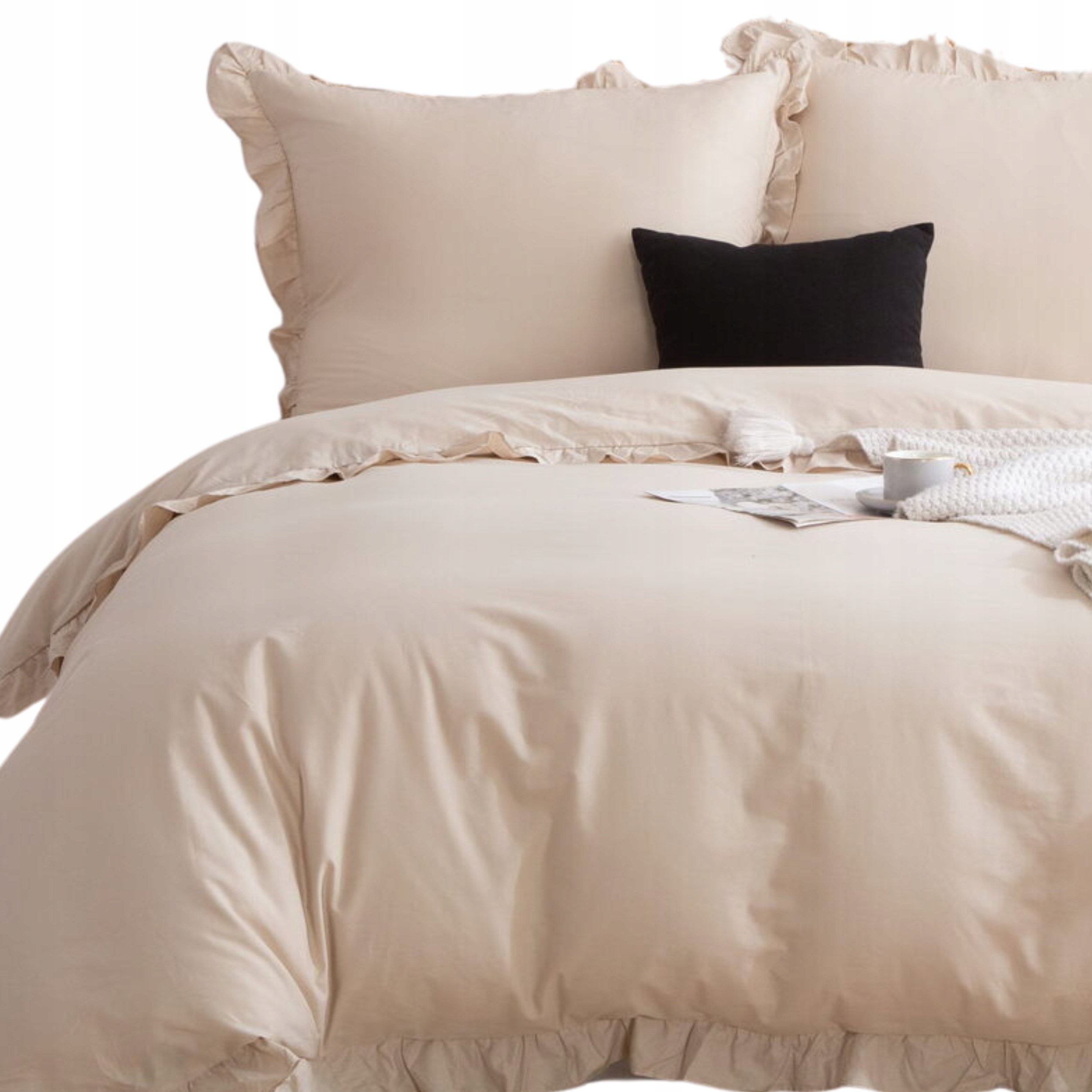 Pościel Komplet 160x200 Satyna 100% Bawełna Ruffy Premium Jasny Beż