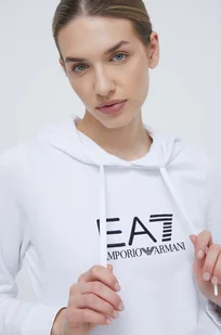 EA7 Emporio Armani bluza damska kolor biały z kapturem z nadrukiem - Bluzy damskie - miniaturka - grafika 1