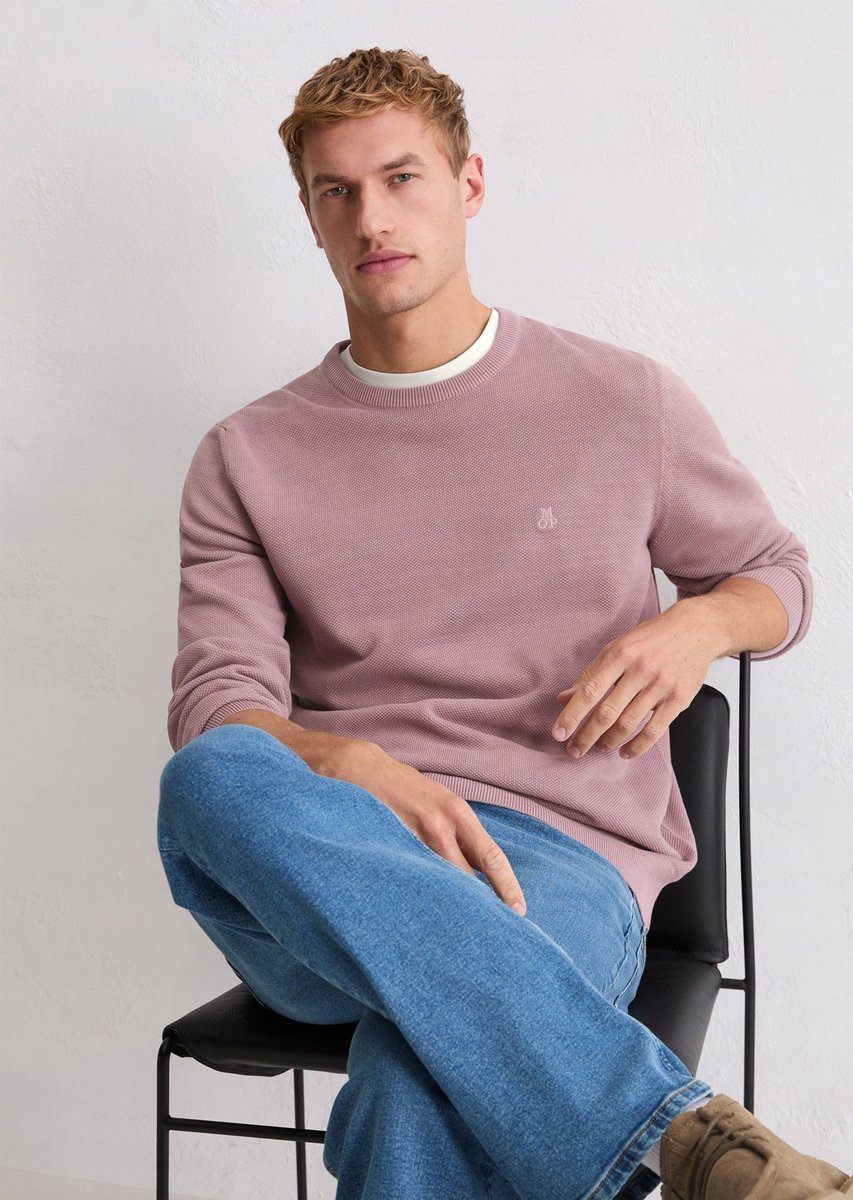 MARC OPOLO RÓŻOWY SWETER MĘSKI BAWEŁNIANY Z OKRĄGŁYM DEKOLTEM S 16FA