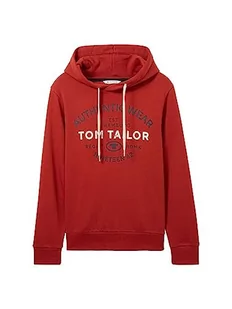 Męska bluza z kapturem TOM TAILOR Basic z nadrukiem logo, 14302-aksamitna czerwień, M - Bluzy męskie - miniaturka - grafika 1