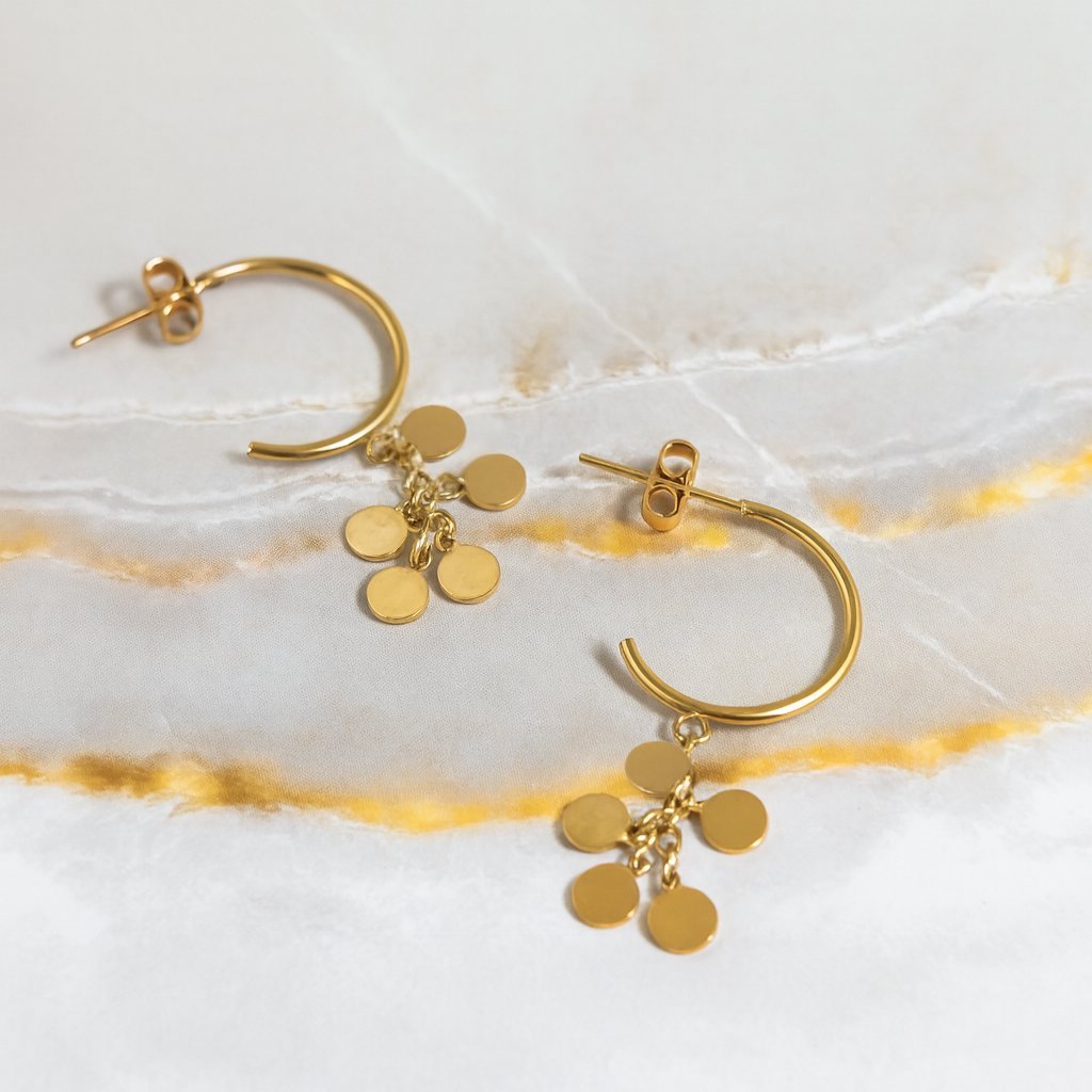 Kolczyki Sloane - Złote Półkola z Wiszącymi Blaszkami Stal Chirurgiczna 4cm Sztyfty